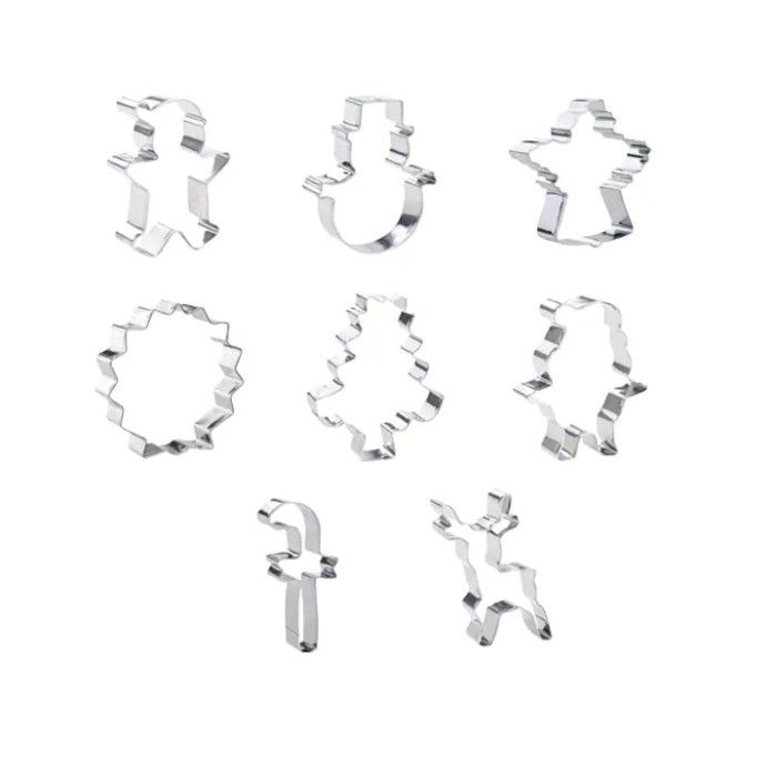 Set 8 forme pentru prajituri cu tematica Craciun, otel inoxidabil, argintiu