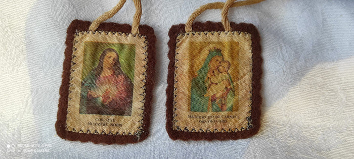 unic SCAPULAR vechi SFANTA FECIOARA MARIA cu PRUNCUL ISUS si ISUS HRISTOS SPANIA