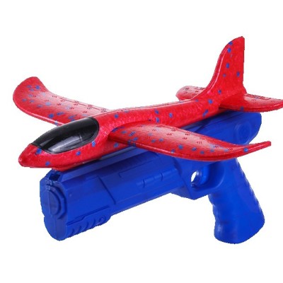 Pistol cu Lansator de Avion, Cyrax, din Polistiren+Plastic, +3 Ani, Avion 38 cm, Lansare 10 m, Albastru/Rosu foto