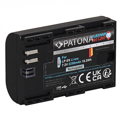 Acumulator Patona Platinum LP-E6 cu USB-C 2250mAh compatibil Canon EOS 5D 6D 7D 80D -1353 foto