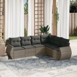 Set mobilier grădină cu perne, 6 piese, gri, poliratan