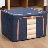Cutie de Depozitare Pliabila, Flippy, 24 L, din Bumbac si In, 40x30x20 cm, Fereastra Frontala, 2 Usi de Acces cu Fermoar Bidirectional, Cadru Metalic,