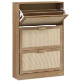 HOMCOM Etajeră pentru 18 Perechi de Pantofi, Dulap cu 3 Uși Rabatabile și Raft Reglabil din Lemn, 80x25x120 cm, Maro | Aosom Romania