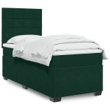 vidaXL Pat box spring cu saltea, verde &icirc;nchis, 100x200 cm, catifea 3293137
