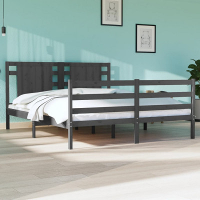 vidaXL Cadru de pat, gri, 140x190 cm, lemn masiv de pin foto