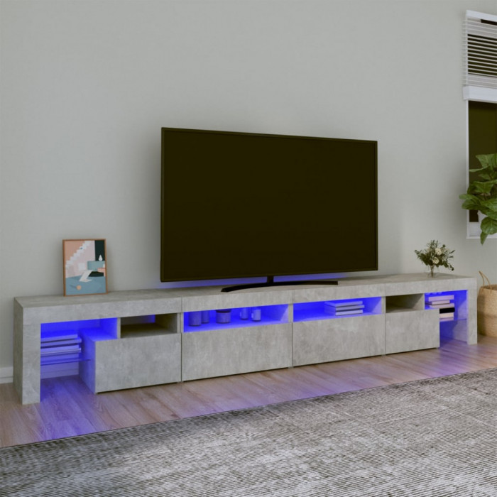 Comoda TV cu lumini LED, gri beton, 260x36,5x40cm GartenMobel Dekor