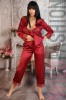 Q769-81 Set 2 piese pijama eleganta din material satinat si broderie, L/XL, M/L, S/M