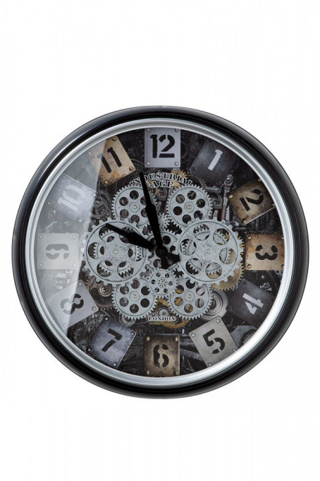 Ceas de perete steampunk din metal si sticla Industrial Age - London 51 cm