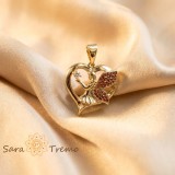 Cumpara ieftin Pandantiv Inima Ingerului , Pandantiv placat cu aur 14K cu zirconia albe si accente rosii