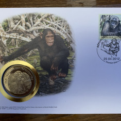 Rep. Centrafricana - maimute - cimpanzeu - FDC cu medalie, fauna wwf