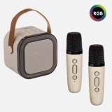 Boxă karaoke portabilă 5W cu lumini RGB și 2 microfoane wireless, Bej, CMCLASS