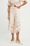 Fracomina pantaloni de bumbac culoarea bej, lat, high waist, FJ25SV3002W400E5