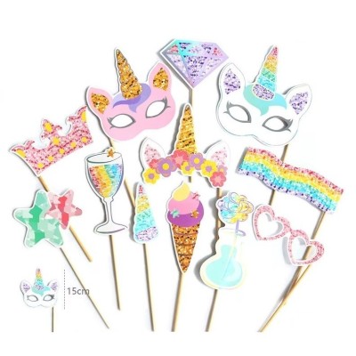 Set 12 Accesorii pentru Petrecere, Props pentru Photo Corner, Tema Aniversare Copii, Multicolor foto