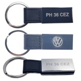 Breloc personalizat metalic in forma de dreptunghi cu piele gravat cu numarul de la masina