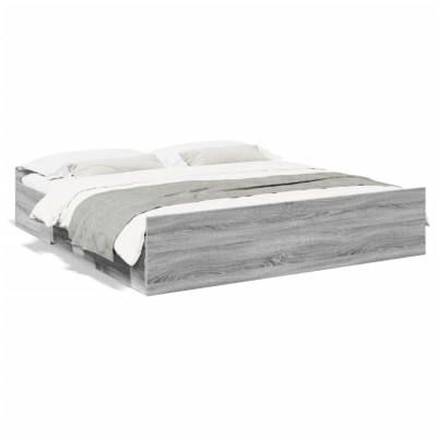 vidaXL Cadru de pat cu sertare gri sonoma 200x200 cm lemn prelucrat foto
