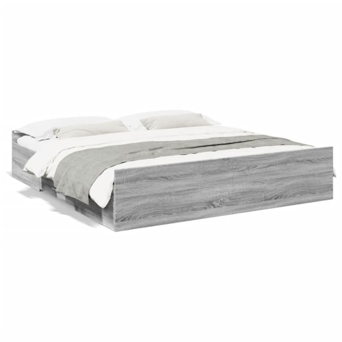 vidaXL Cadru de pat cu sertare gri sonoma 200x200 cm lemn prelucrat