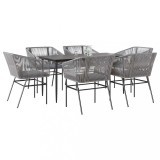 Gossi set de sufragerie de gradina de 7 piese sticla poliratan gri