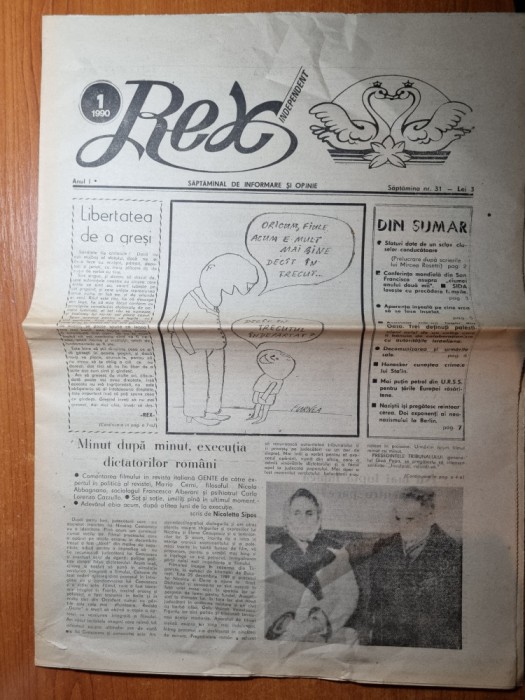 ziarul rex 1990 - anul 1,nr.1-prima aparitie,procesul si executia ceausestilor