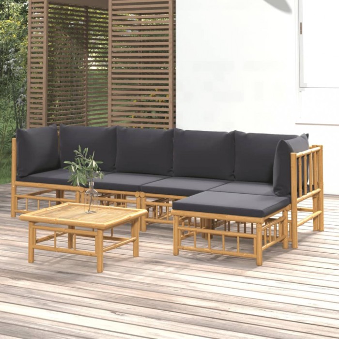 vidaXL Set mobilier de grădină cu perne gri &icirc;nchis, 6 piese, bambus 3155212