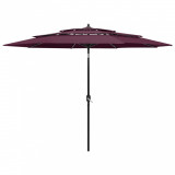 Umbrela de soare 3 niveluri, stalp aluminiu, rosu bordo, 3 m GartenMobel Dekor, vidaXL