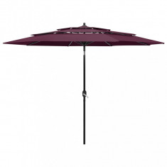 vidaXL Umbrelă de soare 3 niveluri, stâlp aluminiu, roșu bordo, 3 m