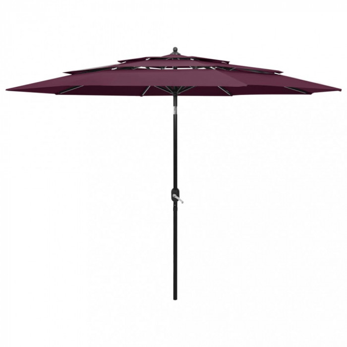 vidaXL Umbrelă de soare 3 niveluri, st&acirc;lp aluminiu, roșu bordo, 3 m