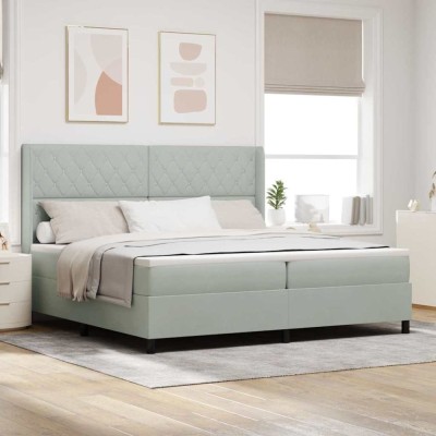 vidaXL Pat cu boxă spring LED și saltea Gri deschis 200 x 200 cm 3343832 foto