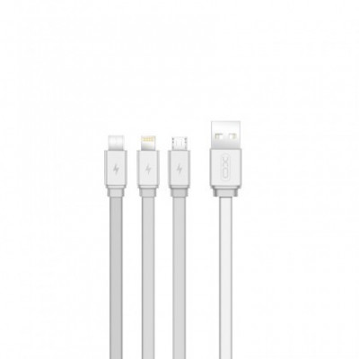 Cablu de date, XO-NB18, 3in1 (8-pin/micro/type-C) 2,4A, 1,2 m, Silver, Blister foto