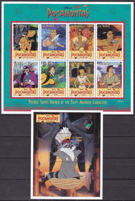 Guyana 1995 Disney Pocahontas MI 5174-5181 + bl. 462 MNH