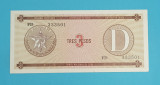 Cuba 3 Pesos 1985 &#039;Litera D&#039; UNC serie: 333501