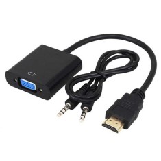 Adaptor convertor HDMI tata la VGA mama, jack 3.5 mm audio mama, cablu audio, 25 cm, negru