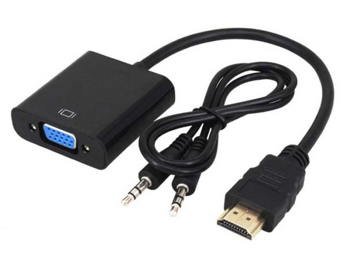 Adaptor convertor HDMI tata la VGA mama, jack 3.5 mm audio mama, cablu audio, 25 cm, negru