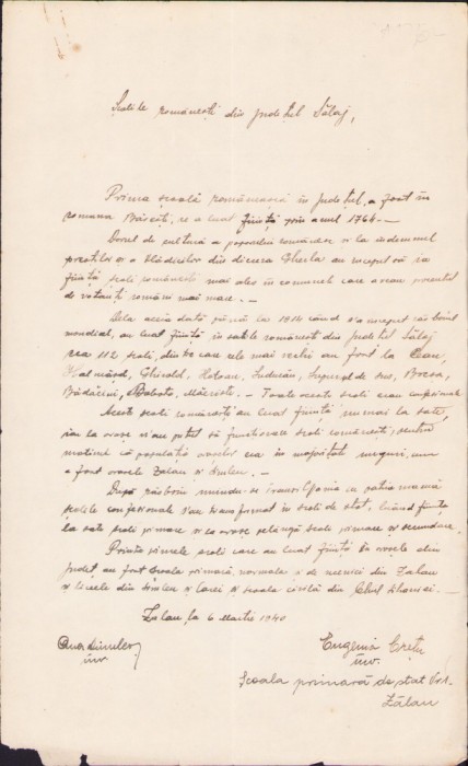 HST A738 Școlile rom&acirc;nești din județul Sălaj 1940 lucrare manuscrisă
