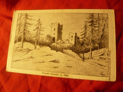 Ilustrata - Ruinele Ciceiului la 1866 -oficiala - Ed. Liceul de fete Dej foto