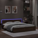 Cumpara ieftin Gossi cadru de pat cu tablie si led, stejar maro, 200x200 cm