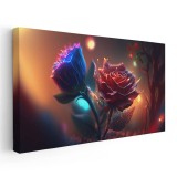 Tablou cu flori trandafiri, rosu, albastru 1734 Tablou canvas pe panza CU RAMA 30x60 cm