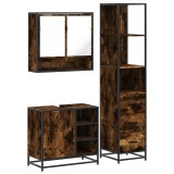 Cumpara ieftin Set mobilier de baie, 3 piese, stejar fumuriu, lemn prelucrat