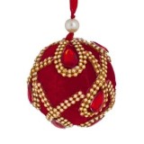 Ornament Brad de Craciun Glob Rosu Catifelat cu Strass si Cristale, CMCLASS