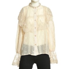 Bluza ivory cu dantela si guler decorat cu perle