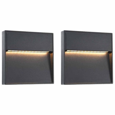 vidaXL Lămpi de perete LED de exterior, 2 buc., negru, 3 W, pătrat foto