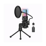 Microfon profesional cu condensator MIC60, trepied, USB, RGB