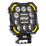Proiector LED AWL81 AMiO 48W 3000lm 10-36V 12V 24V Spot 6500K cu lumina de avertizare si logo alb iluminat 110x110x38 mm
