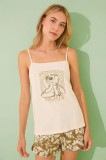 women&#039;secret set de pijama de bumbac SNOOPY culoarea bej, bumbac, 3139902