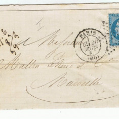 France 1867 Postal History Rare Cover + Content PARIS to MARSEILLE D.834