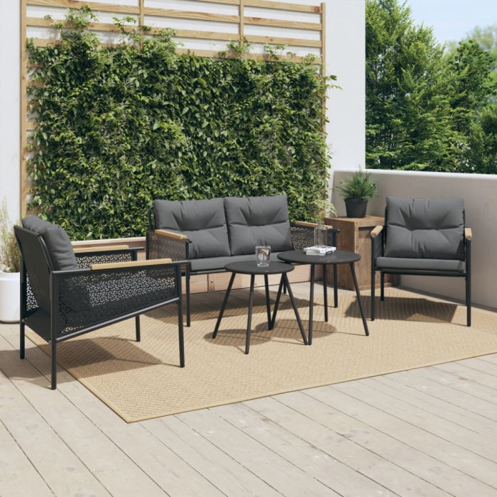 vidaXL Set mobilier de balcon, 5 piese, cu perne, negru, oțel
