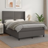 VidaXL Pat box spring cu saltea, gri, 140x190 cm, piele ecologică