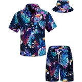 Set pentru băieți cu cămașă hawaiană și șorturi cu imprimeu tropical și pălărie, 2 piese &ndash; Albastru 3-4T