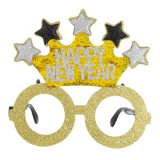 Ochelari Happy New Year cu coroană și stele de glitter aur argintiu, CMCLASS