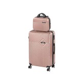 Set Valize Leziter TraveLux Pro VIII (2 Piese: Mana + Mare), ABS, Roz-Auriu, Roti 360&deg;, Cod Numeric