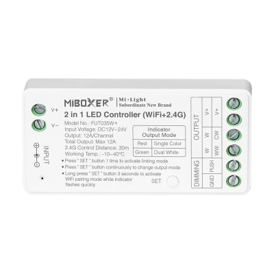 Mi-Light MiBoxer Group Control Controler de banda LED 2 in 1 (WiFi+2.4G) CCT 12-24V 144 288W 12A FUT0 foto